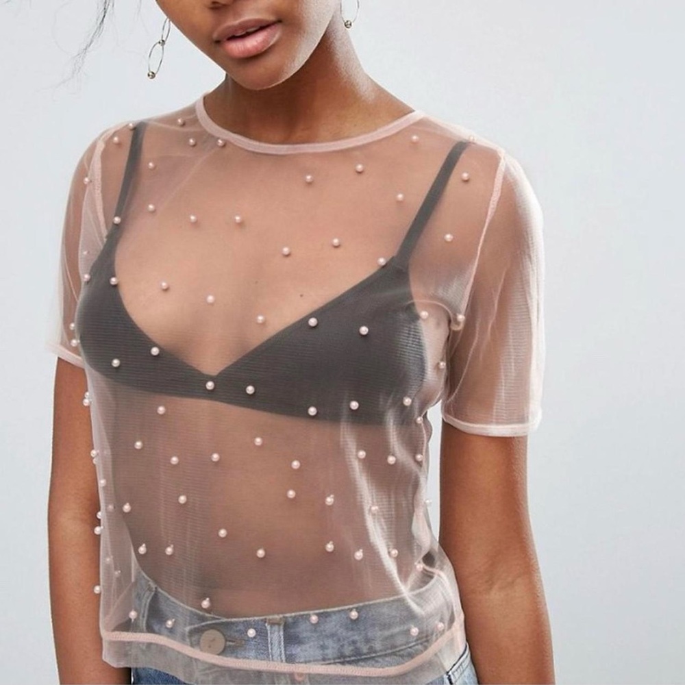NWT ASOS New Look Mesh Pearl Top US 4
